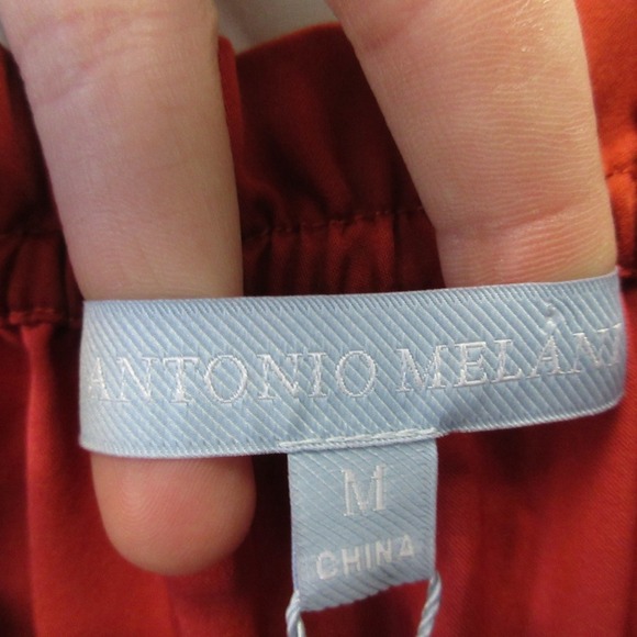 Antonio Melani Brick Beauty Smocked Blouse M Orange Puff Sleeve Preppy Chic 252 - Picture 3 of 10